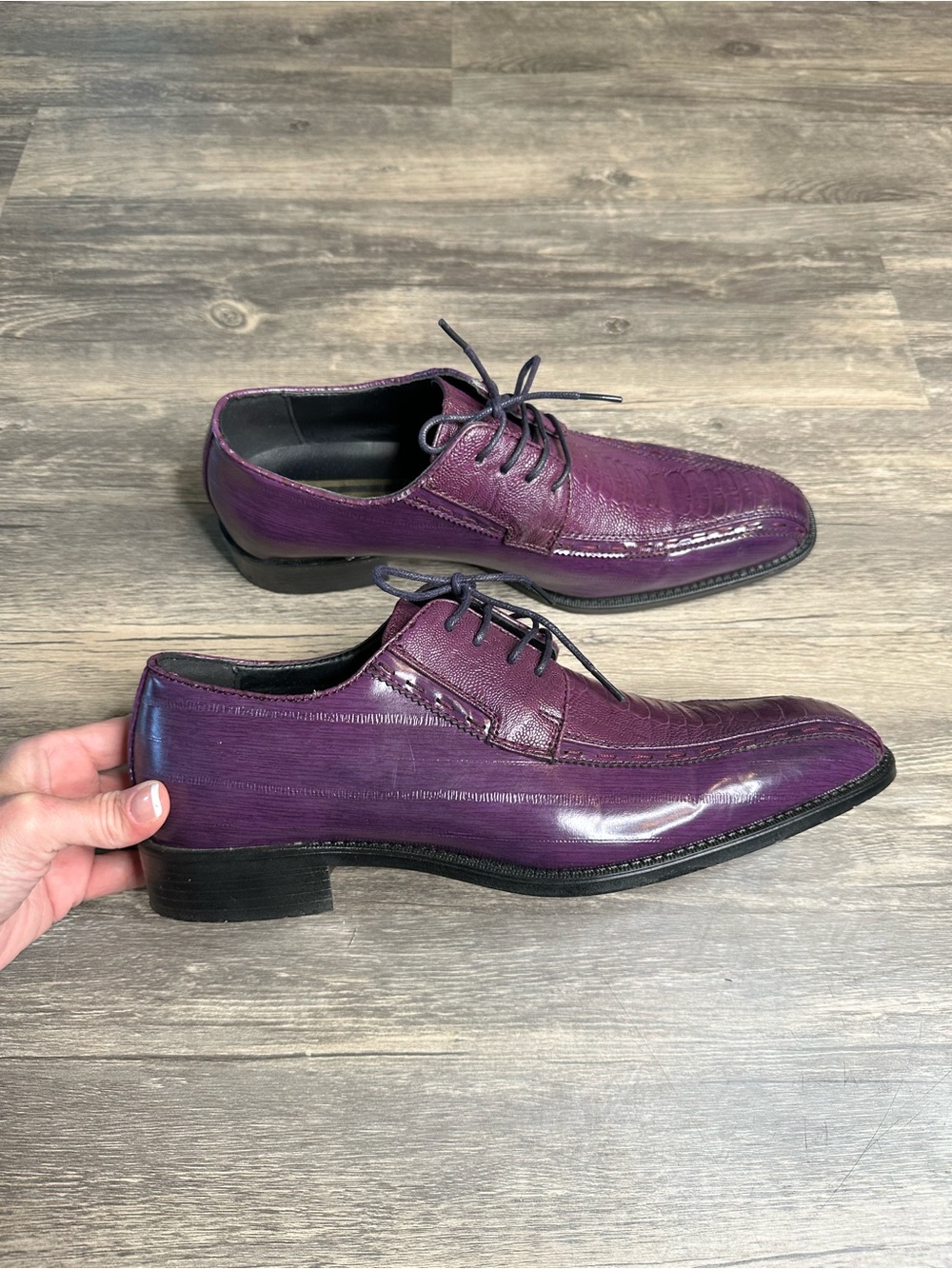 Bolano Eastport Purple Ostrich Print Dress Shoes Men’s Size 10 Lace Up - Picture 4 of 6